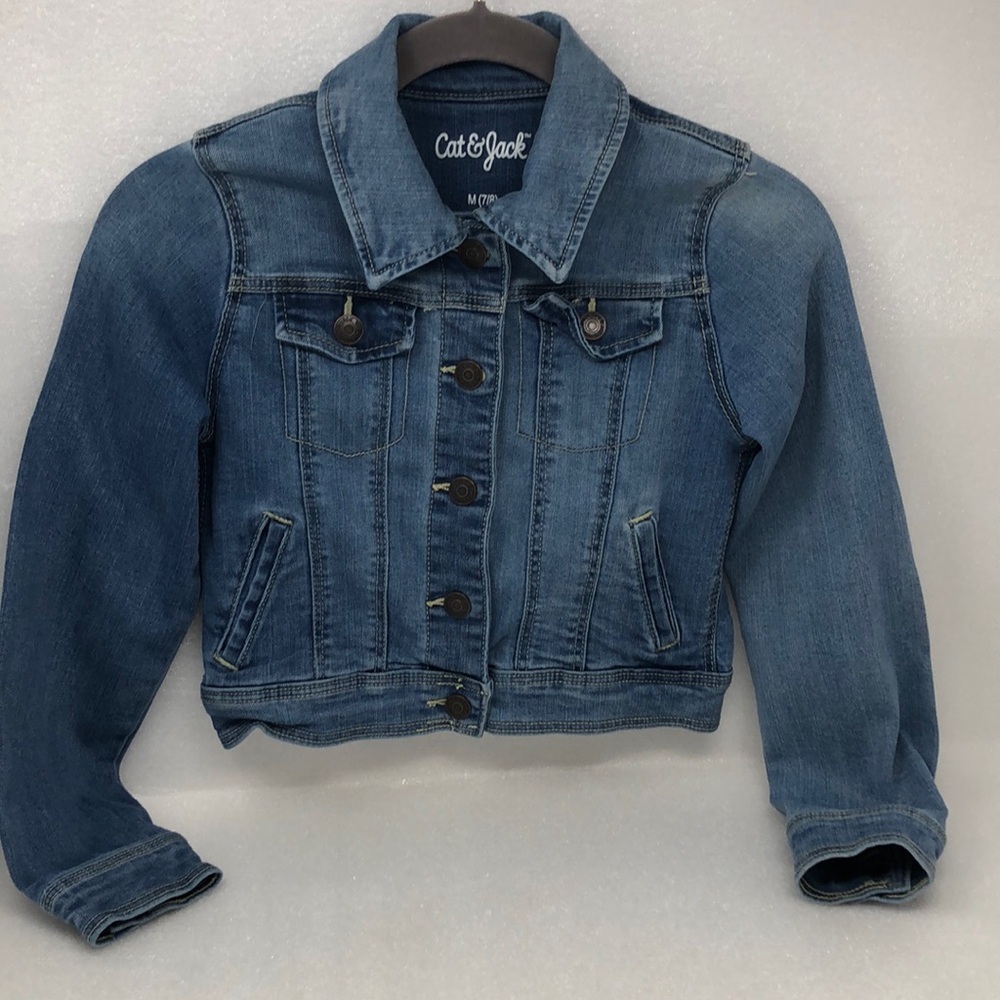 Cat & Jack Girls Denim Jacket Blue Light Wash Size M (7/8)